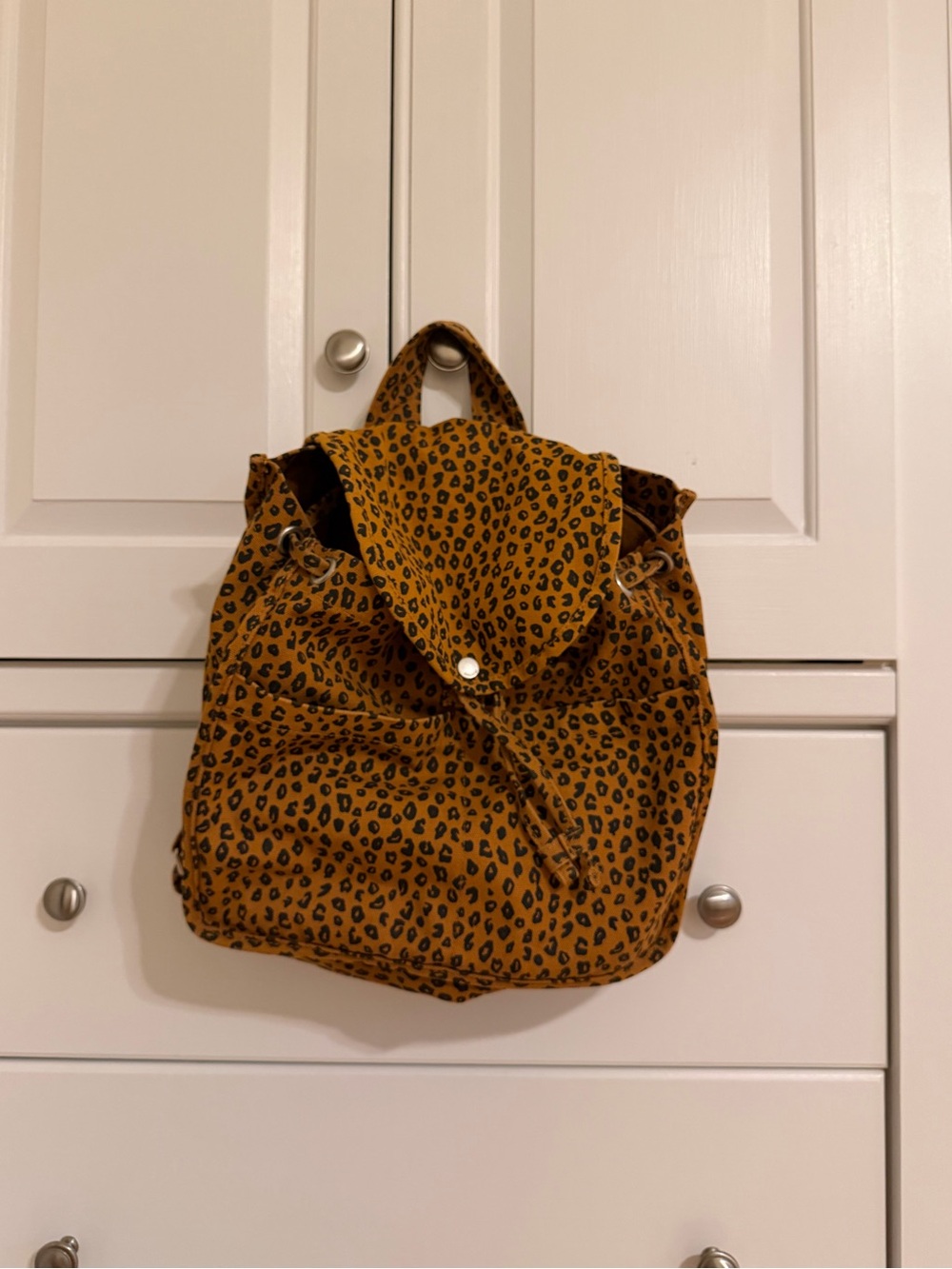 BAGGU Leopard Print Drawstring Backpack - Mustard and Black